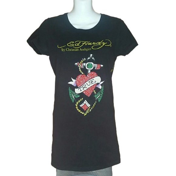 Ed Hardy Tops - Vintage Ed Hardy Rhinestone Shirt Medium